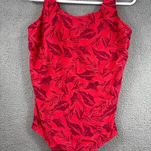 Lands' End Red Leaf Print Women's One Piece Swimsuit